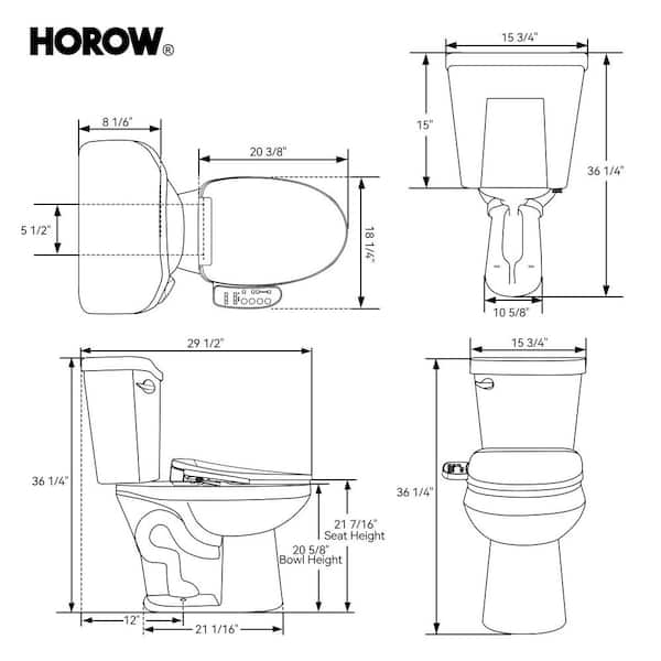 HOROW 21 in. Extra Tall Smart Bidet Toilet with 1.28 GPF - White
