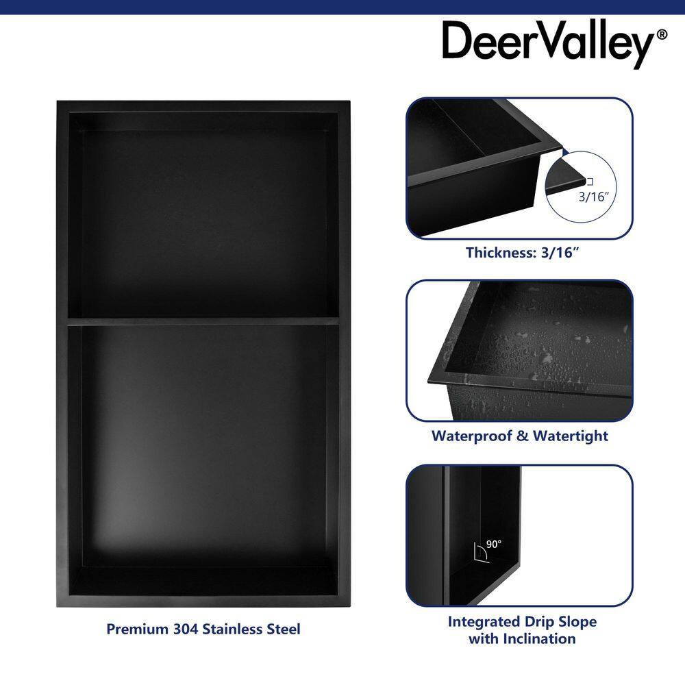 Matte Black Stainless Steel Wall Mount Shower Niche with Double Shelf