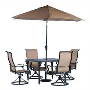 Brigantine 5-Piece Aluminum Outdoor Dining Set with 4 Swivel Rockers, Square Cast-Top Table, 9 ft. Umbrella and Base