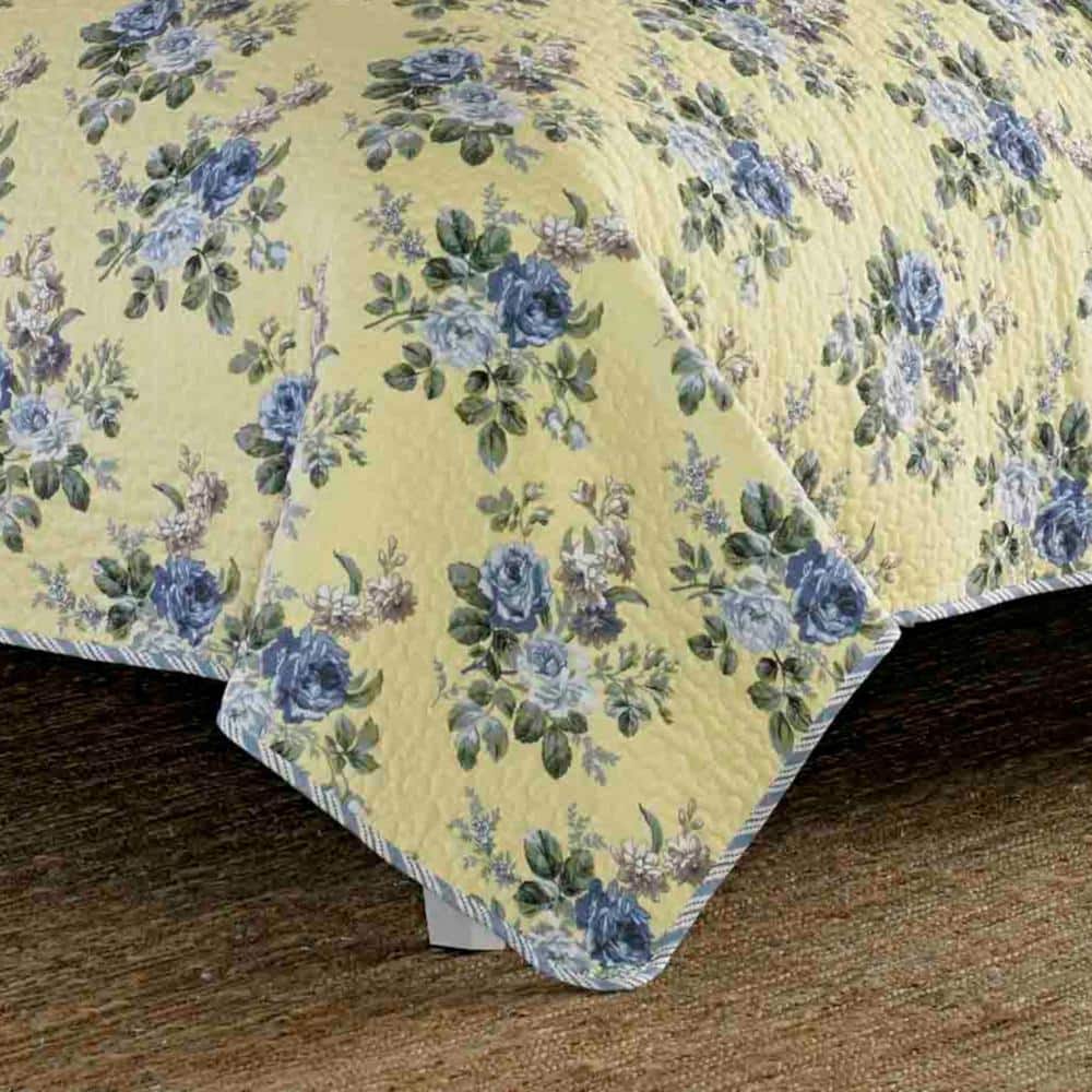 Linley Blue Floral Reversible Cotton Full Quilt Set