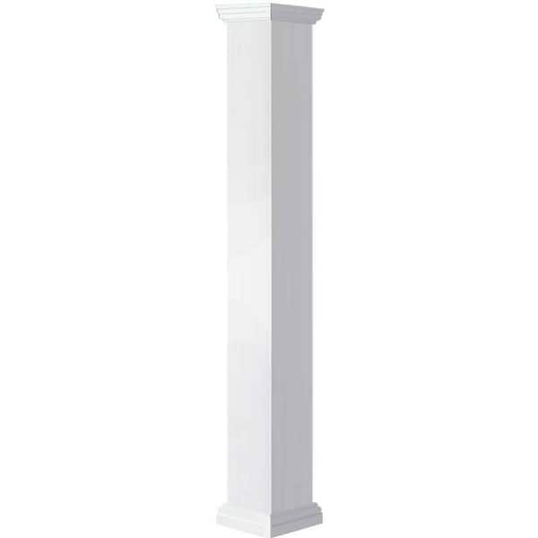 Ekena Millwork 5-5/8 in. x 5 ft. Premium Square Non-Tapered Smooth PVC Column Wrap Kit Tuscan Capital and Base