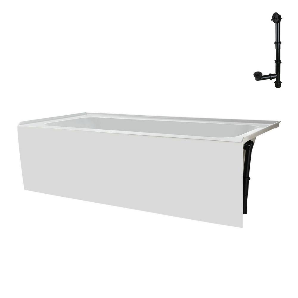 Glossy White Rectangular Acrylic Alcove Bathtub with Matte Black Trim