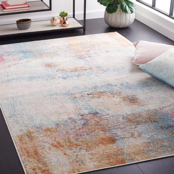 Phoenix 9 ft. x 12 ft. Aqua/Gold Rose Clouded Distressed Area Rug