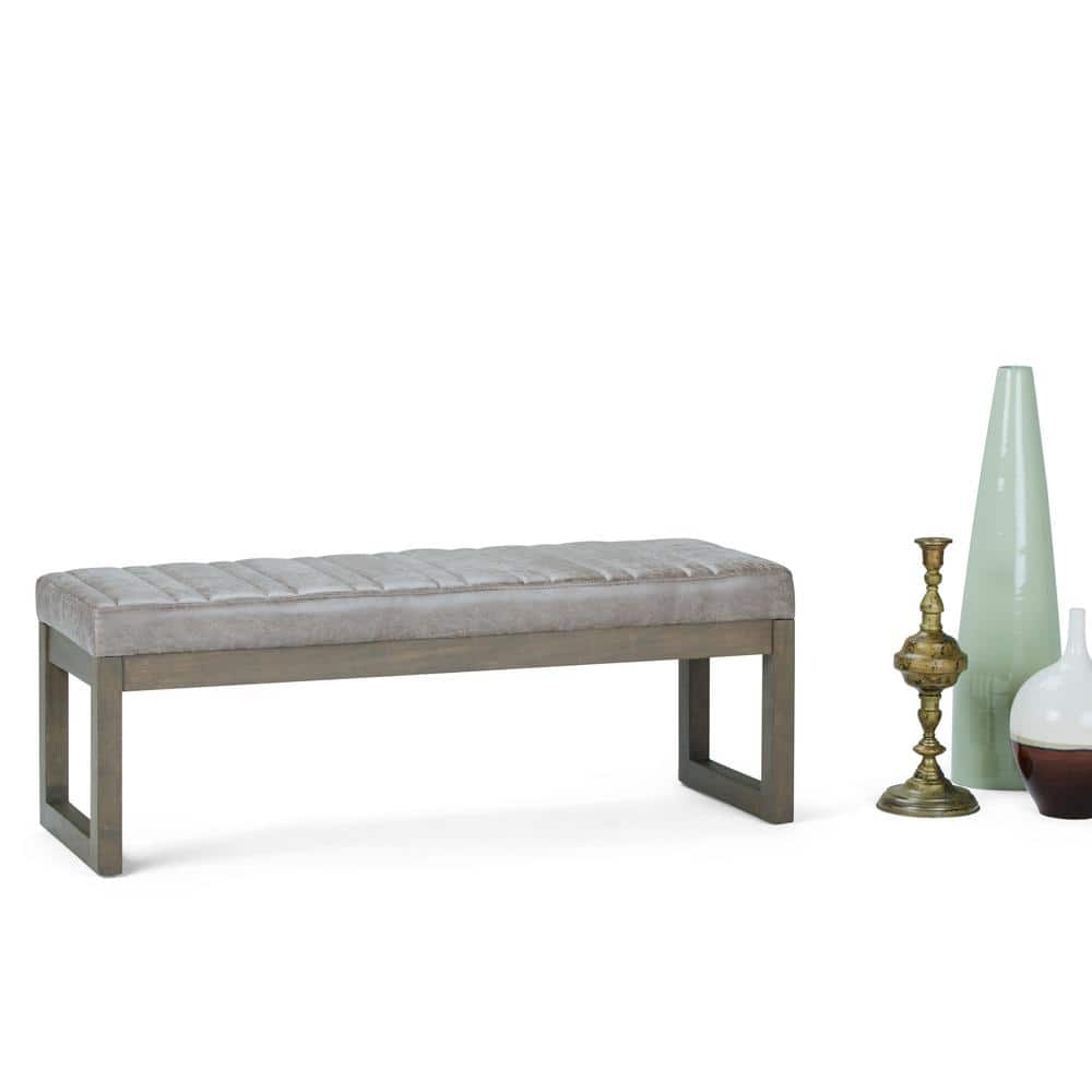 Casey Distressed Grey Taupe Faux Leather Ottoman Bench