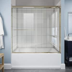 56 - 60 in. W x 58 in. H Sliding Semi Frameless Tub Door 1/4 (6mm) Clear Glass in Brushed Nickel