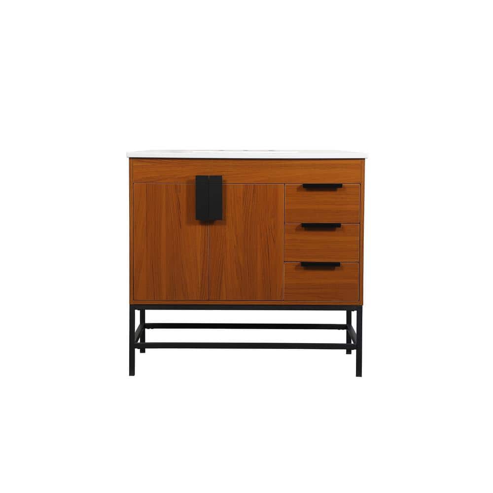 Timeless Home 36 in. W x 22 in. D x 33.5 in. H Bath Vanity in Teak with Ivo