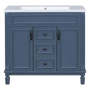 35.90 in. W x 18.10 in. D x 34.00 in. H Freestanding Bath Vanity in Blue with White Ceramic Top