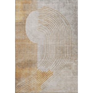 Mayfield Premium Machine Washable Abstract AMF2003 Gold 9 ft. x 12 ft. Area Rug