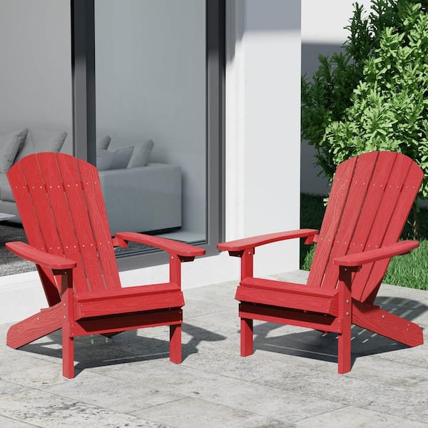 Classic Red Plastic Outdoor Patio Adirondack Chair (Set of 2)