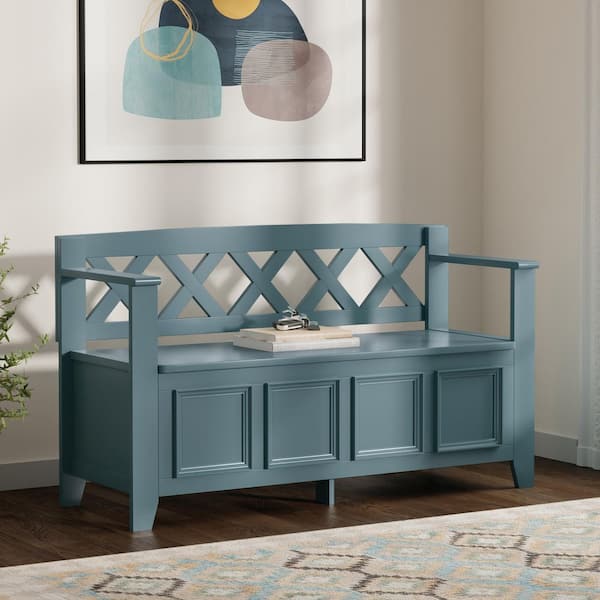 Amherst 48 in. Wide Solid Wood Entryway Storage Bench in French Blue