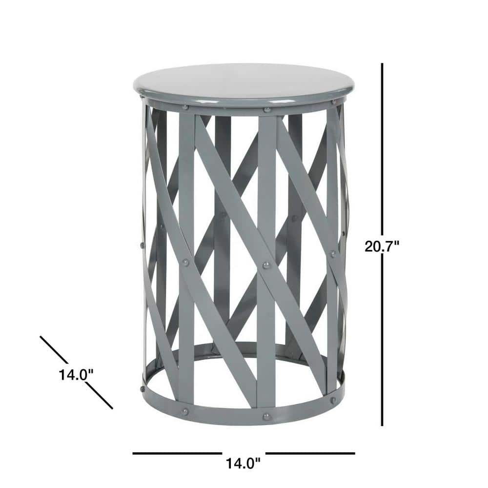 Gray Metal Round Lattice Accent Table
