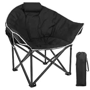 Gevi Outdoor Black Oversized Oxford Cloth Camping Chairs for Adults, Portable Folding Padded Camp Chair with Pillow