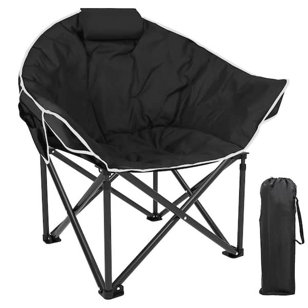 SEEUTEK Gevi Outdoor Black Oversized Oxford Cloth Camping Chairs for Adults, Portable Folding Padded Camp Chair with Pillow