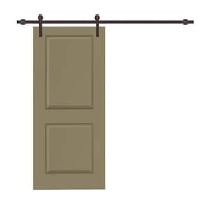 30 in. x 80 in. Olive Green Stained Composite MDF 2-Panel Interior Sliding Barn Door with Hardware Kit