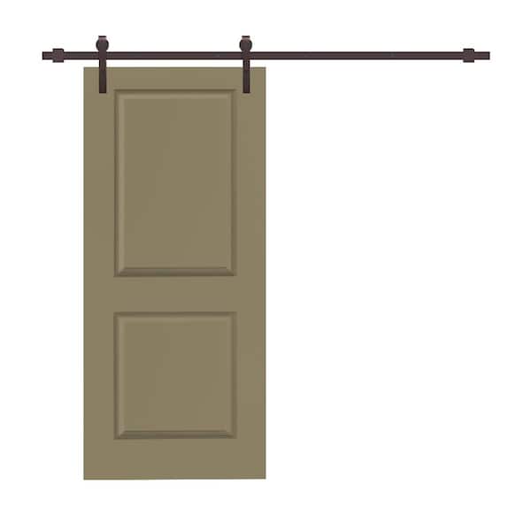 CALHOME 30 in. x 80 in. Olive Green Stained Composite MDF 2-Panel Interior Sliding Barn Door with Hardware Kit