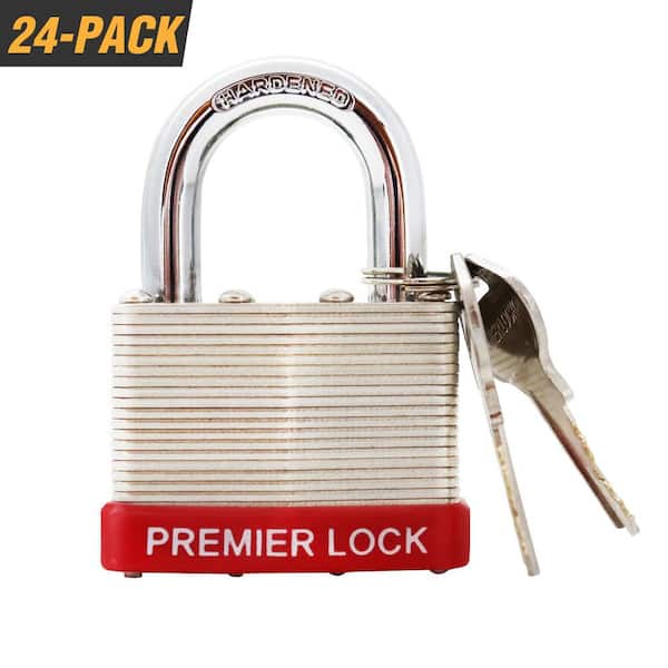 Premier Lock 2 in. Nickel Plated Laminated Steel Keyed Padlock with Vinyl Bumper and 48 Keys Total, (24-Pack, Keyed Alike)
