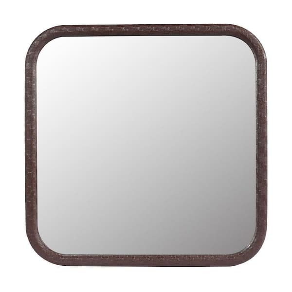 Unbranded Modern 23.62 in. W x 23.62 in. H Square Composite Framed Wall Bathroom Vanity Mirror in Brown Woven