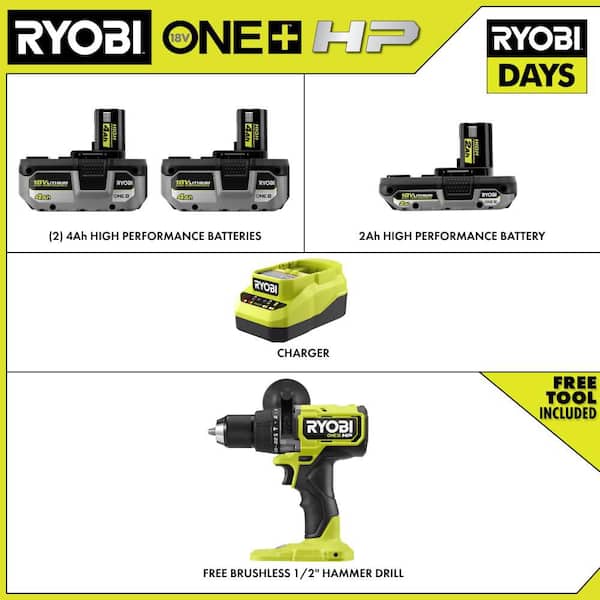 [Price Drop] Ryobi HP 18V Brushless 1/2”  Hammer Drill Kit with 3 HP batteries thumbnail 2
