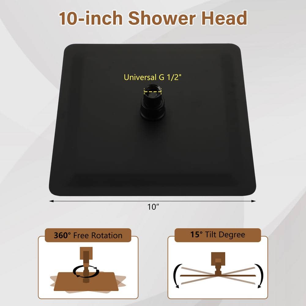 10" Matte Black Stainless Steel Square Rain Shower Head