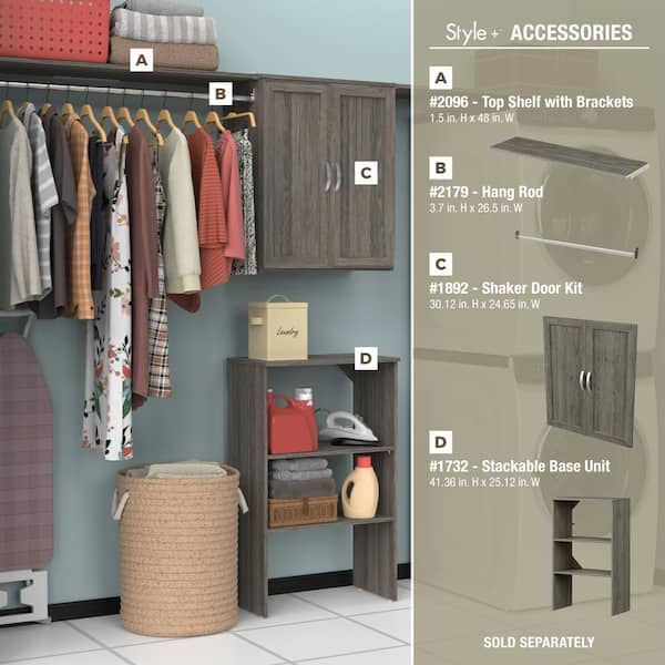 ClosetMaid Style+ 73.1 in W - 121.1 in W Coastal Teak Basic Wood Closet System Kit with Top Shelves and Modern Drawers