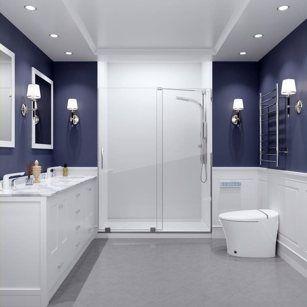 Polished Chrome Semi-Frameless Sliding Shower Door with Tsunami Guard