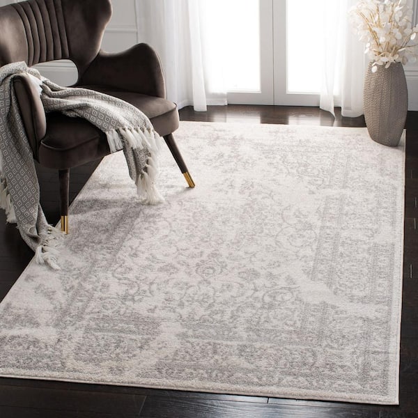 Adirondack Ivory/Silver Doormat 3 ft. x 5 ft. Border Floral Area Rug