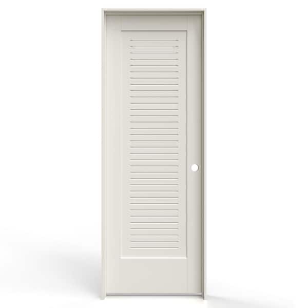28 in. x 80 in. 1 Panel Left-Handed Primed MDF Wood Single Prehung Interior Door Full Modern Ventilated Panel Louver