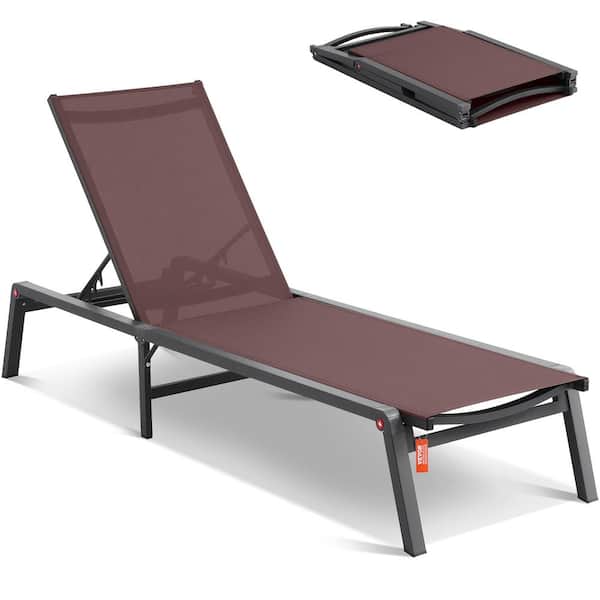 VEVOR Chaise Lounge Chairs Outdoor, Aluminum Patio Lounge Chairs with Adjustable 5-Position, Folding Chairs, Brown, 2-Piece