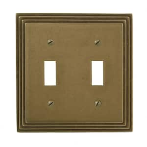 Tiered 2 Gang Toggle Metal Wall Plate - Rustic Brass