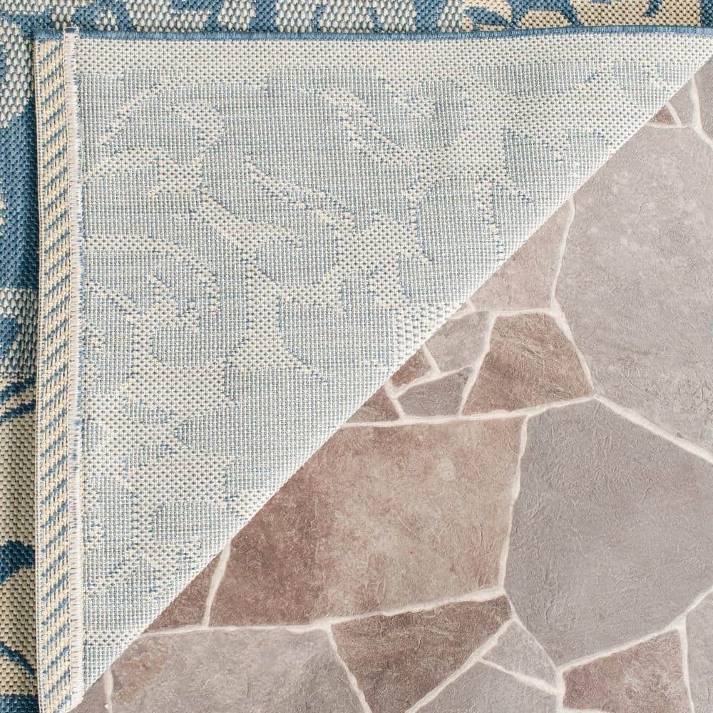 Blue Synthetic Flat Woven Reversible Runner with Damask Print