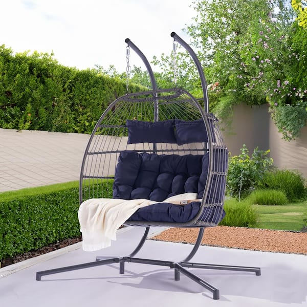 BFB Patio Swing X-Large Wicker 2-Person Hanging Egg Swing Chair