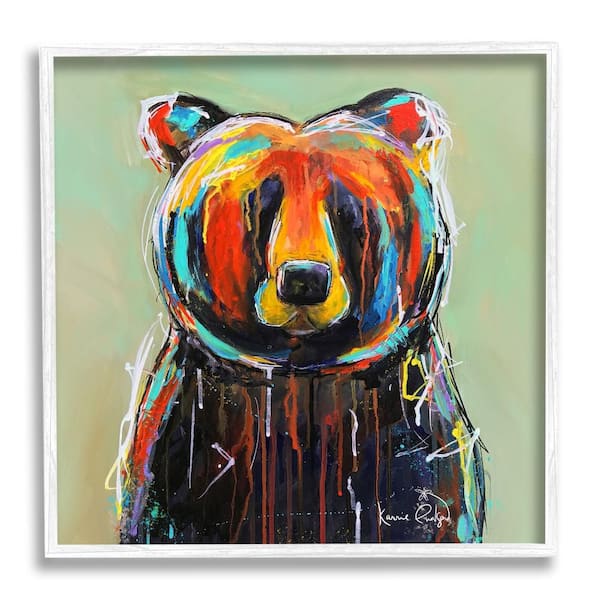 Stupell Industries Abstract Urban Bear Graffiti by Karrie Evenson 1-Piece White Framed Animal Giclee Art Print 24 in. x 24 in.