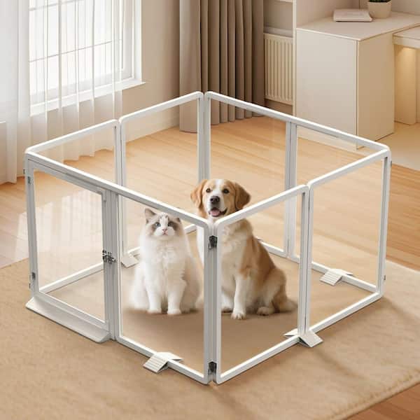Acrylic Dog Playpen Transparent Dog Playpen Indoor Easy Assemble Clear Pet Pen for Pets (8-Panels, White)