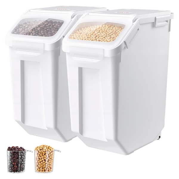 2 Piece Airtight, Rice Grain Cereal Flour Food Storage Container Set with Measuring Cup, for Kitchen Pantry Organization
