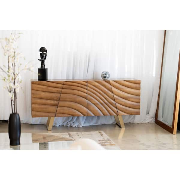 Modrest Finley Mid-Century Walnut and Gold Wood 71 in. Buffet