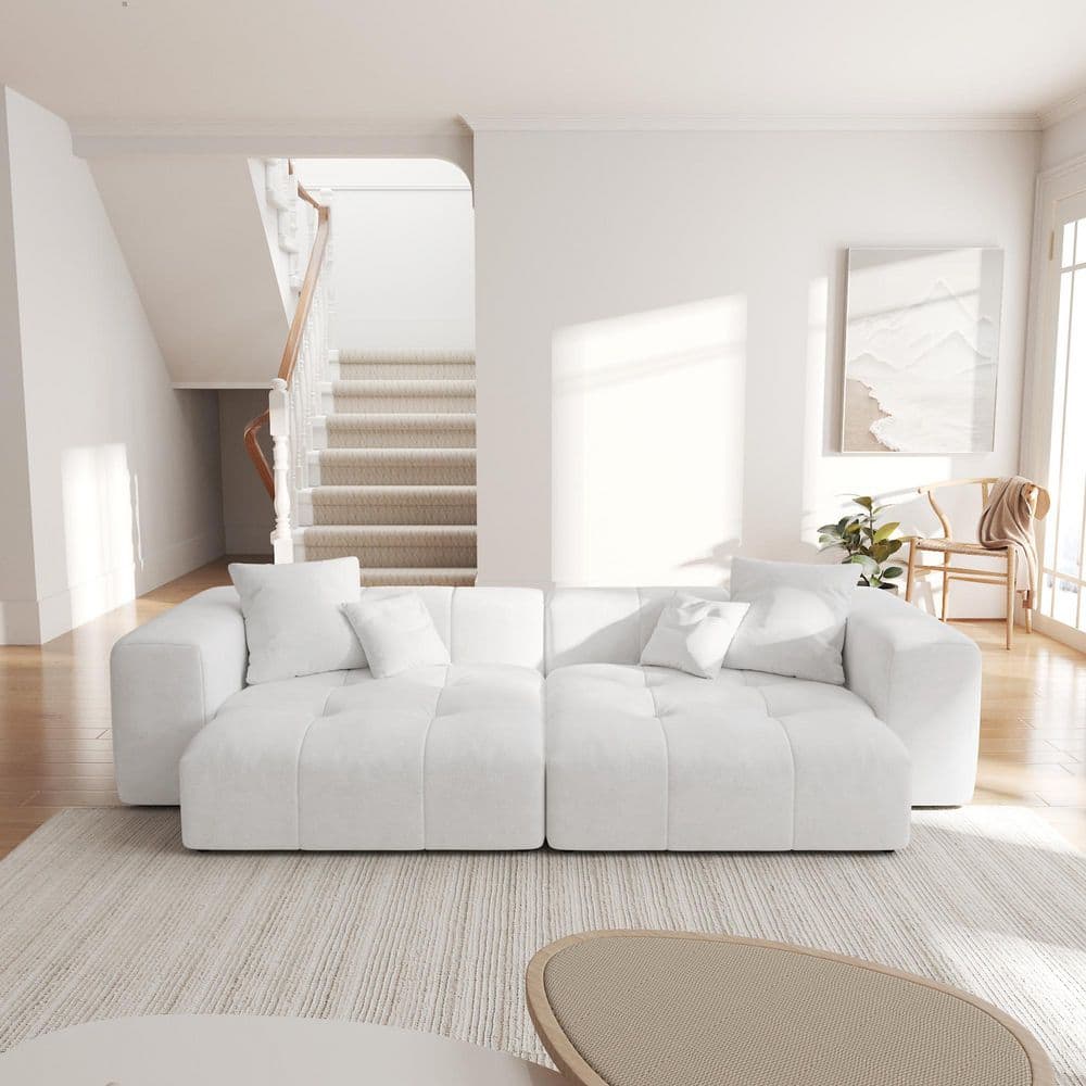 105 in. Oversized Square Arm Linen Rectangle Modular Sectional Sofa 2-Seater in White price history on PriceWatchPro