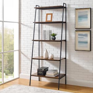 72 in. Dark Walnut Metal and Wood Ladder Shelf
