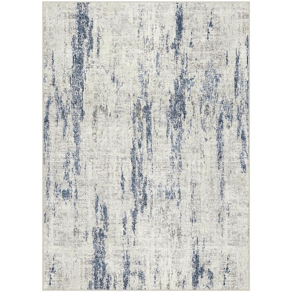 Plum Rain Blue/Beige 9 ft. x 12 ft. Washable Modern Abstract Area Rug