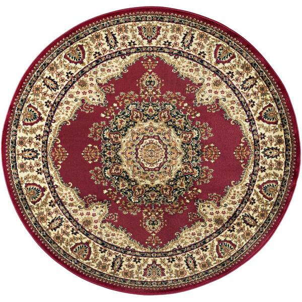 Tayse Rugs Sensation Border Red 8 ft. Round Indoor Area Rug
