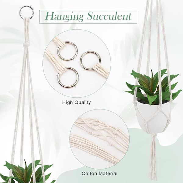 Afoxsos 5.51 in. 4 Pack Artificial Hanging Succulent Plants with Pot Green Indoor Outdoor Decor for Garden Bedroom Office Home