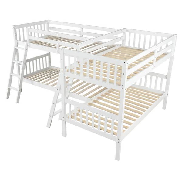 Gray Twin Size L-Shaped Bunk Bed with Ladder
