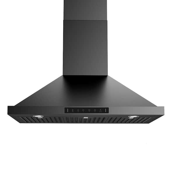 VIKIO PRO 36 in. 600 CFM Ducted Wall Mount Range Hood in Black Stainless Steel with Gesture Control Charcoal Filter and LED light