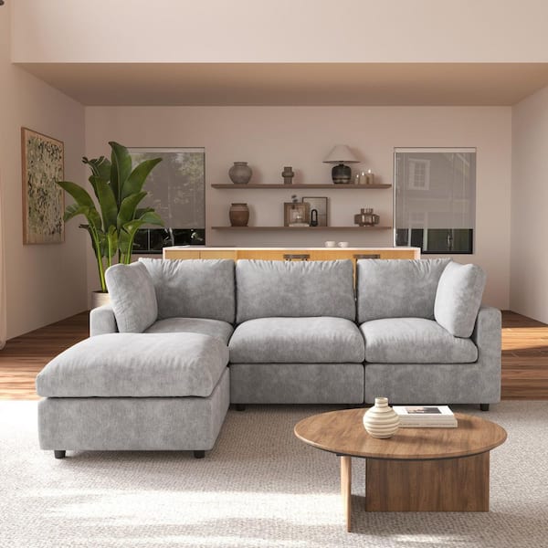 100.5 in. Square Arm Chenille Couch Modular Free Combination Sectional Sofa in Gray 4 Piece
