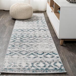 Ancient Faded Trellis Gray/Turquoise 2 ft. x 10 ft. Runner Rug