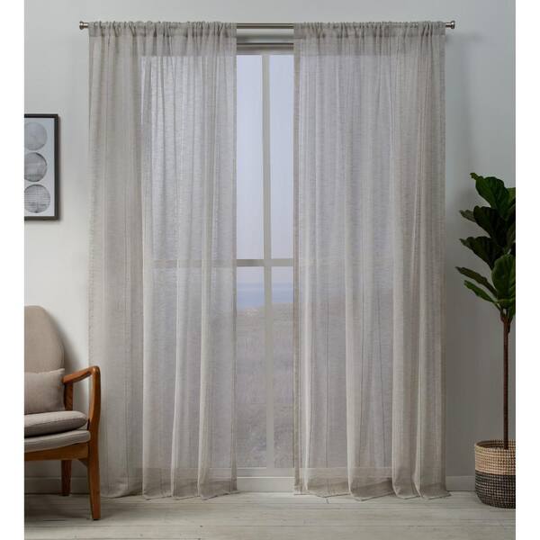 EXCLUSIVE HOME Linen Embroidered Rod Pocket Sheer Curtain - 54 in. W x 84 in. L (Set of 2)