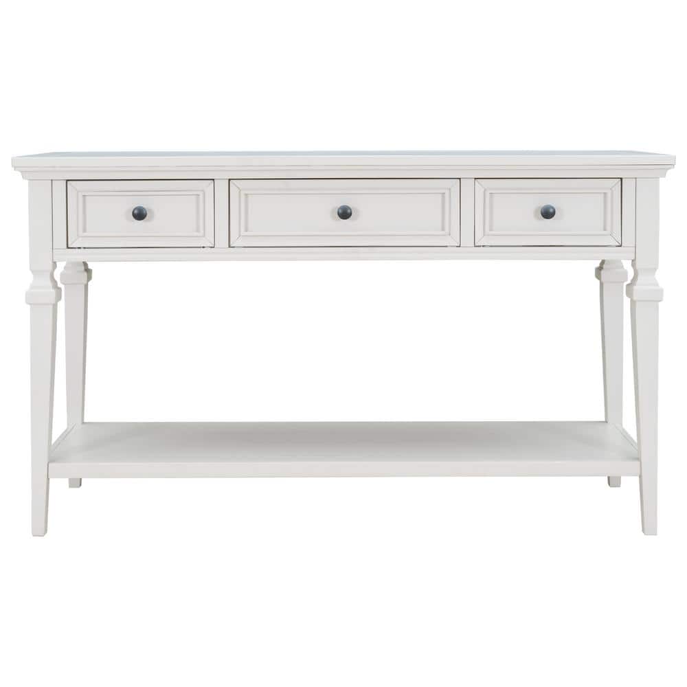 50 in. Antique White Classic Retro Style Console Table with 3-Top Drawers a