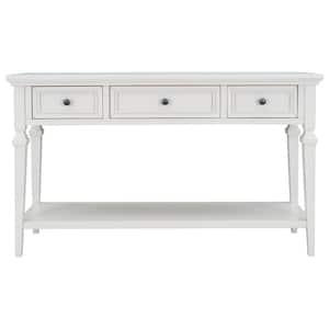 50 in. Antique White Classic Retro Style Console Table with 3-Top Drawers and Open Style Bottom Shelf