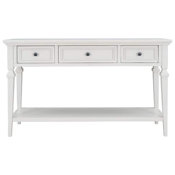 aisword 50 in. Antique White Classic Retro Style Console Table with 3-Top Drawers and Open Style Bottom Shelf