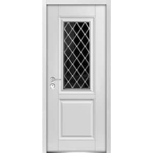 36 in. x 80 in. 1 Panel Right-Hand/Inswing 1 Lite Tinted Glass White Finished Steel Prehung Front Door with Handle