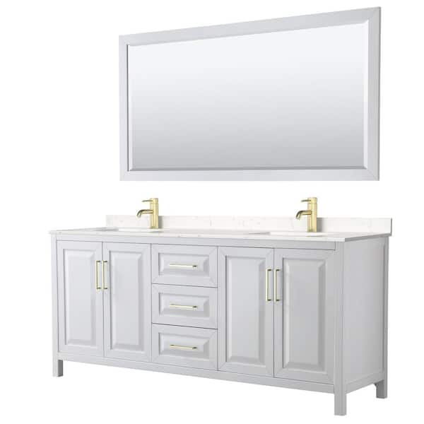 Wyndham Collection Daria 80-in White Double Sink Bathroom Vanity with White Carrara Marble Natural Marble Top